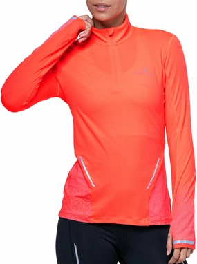 Scoop neck Ronhill Tech Reflect Half Zip Long Sleeve Womens Running Top - Pink
