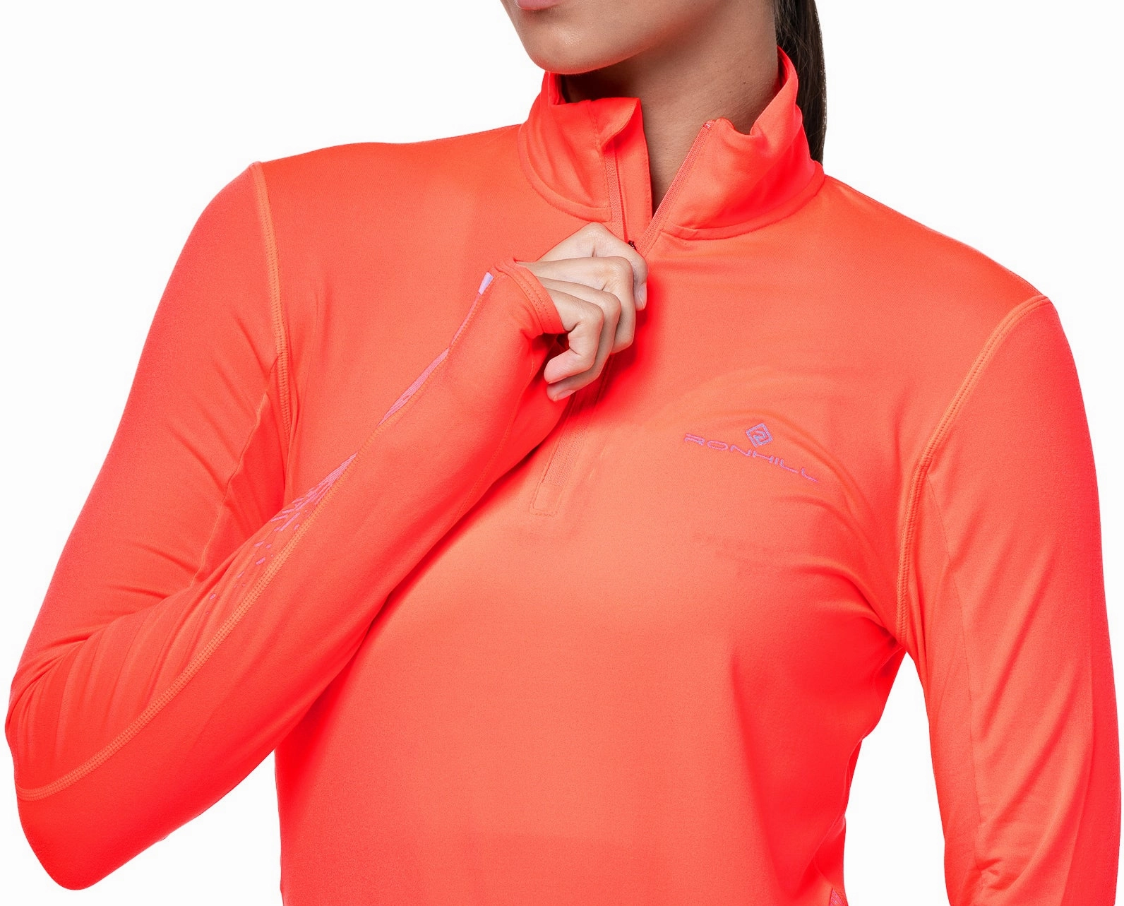 Audio kids' Ronhill Tech Reflect Half Zip Long Sleeve Womens Running Top - Pink