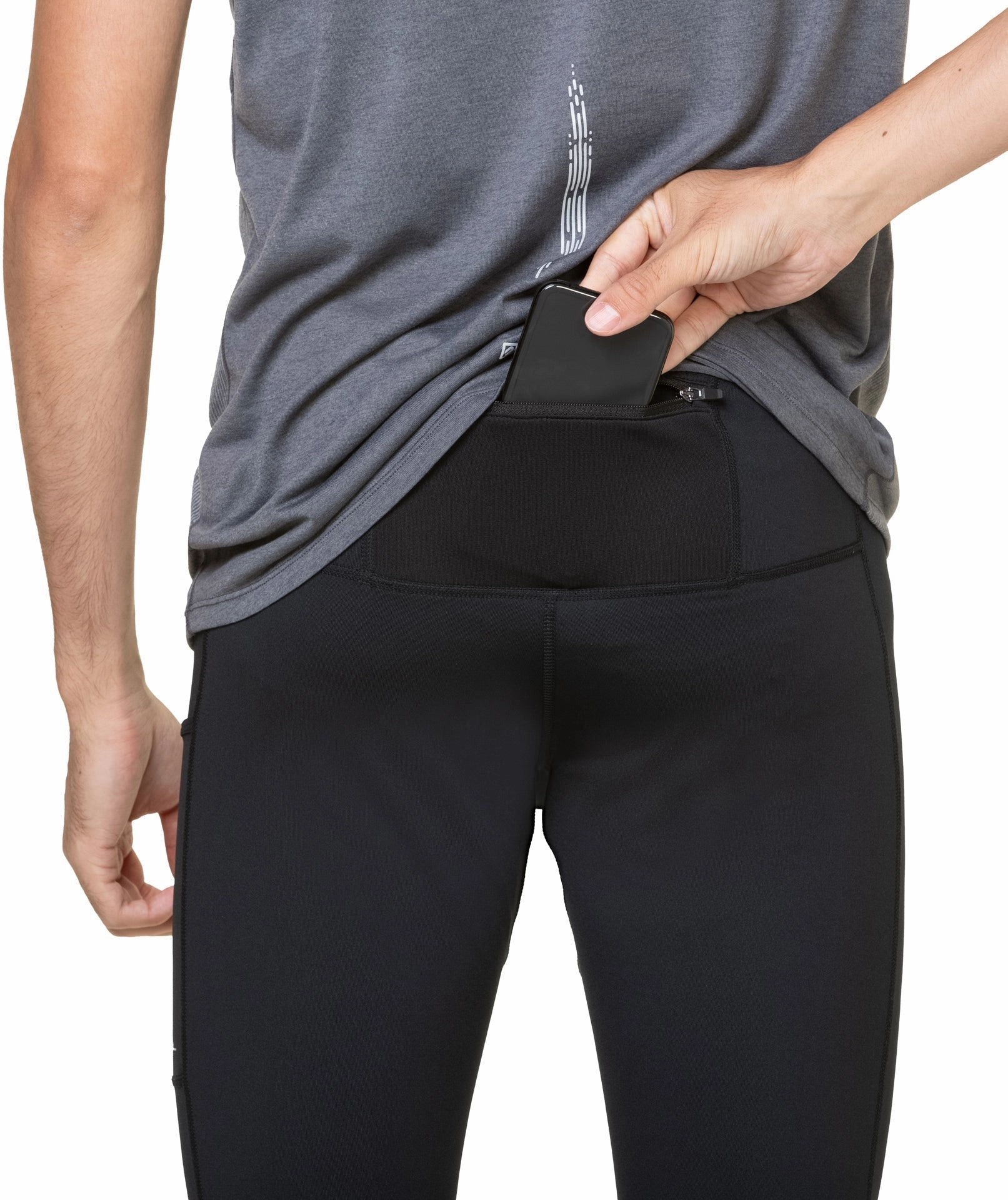 Ronhill Tech Reflect Mens Long Running Tights - Black Cross Waist Design