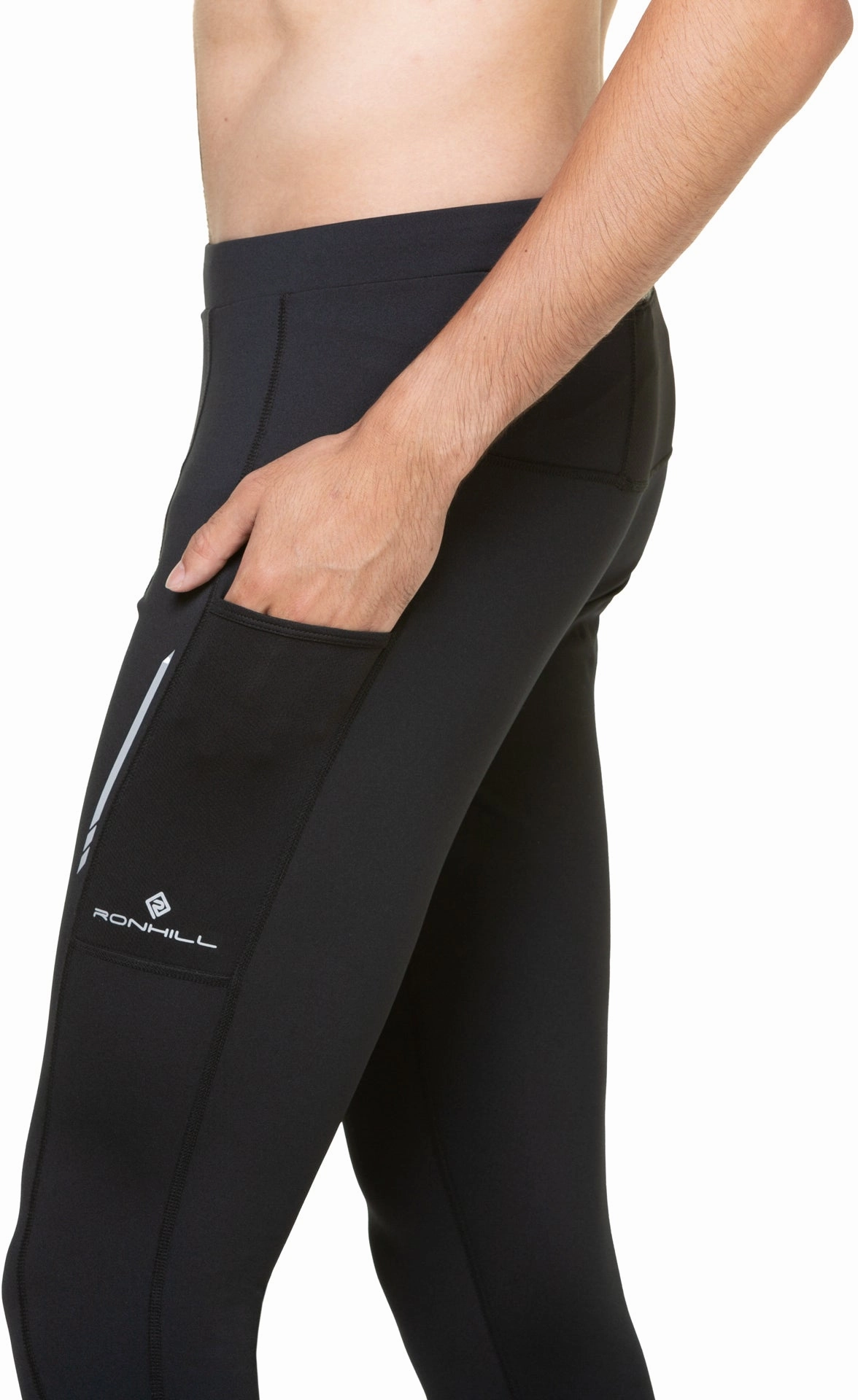 Ronhill Tech Reflect Mens Long Running Tights - Black Smooth Finish Home Ready