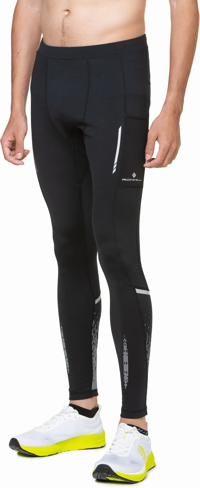 Ronhill Tech Reflect Mens Long Running Tights - Black Comfort Fit Stretch Home Lounge