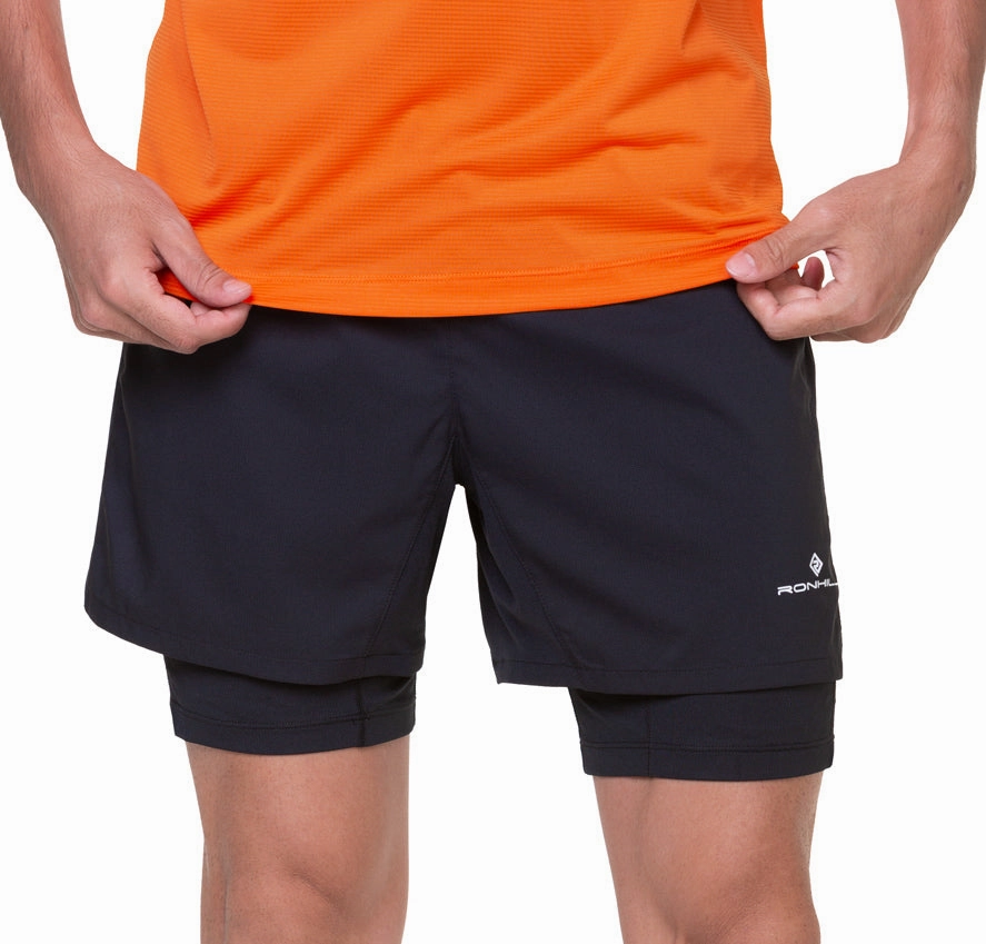 silk blend formal alternative Ronhill Tech Twin 2 In 1 Mens Running Shorts - Black