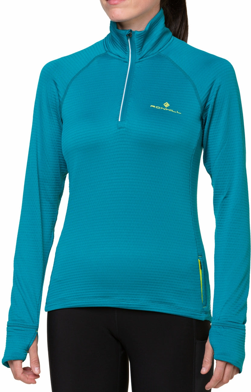 Ronhill Tech Winter Half Zip Long Sleeve Womens Running Top - Blue bathroom