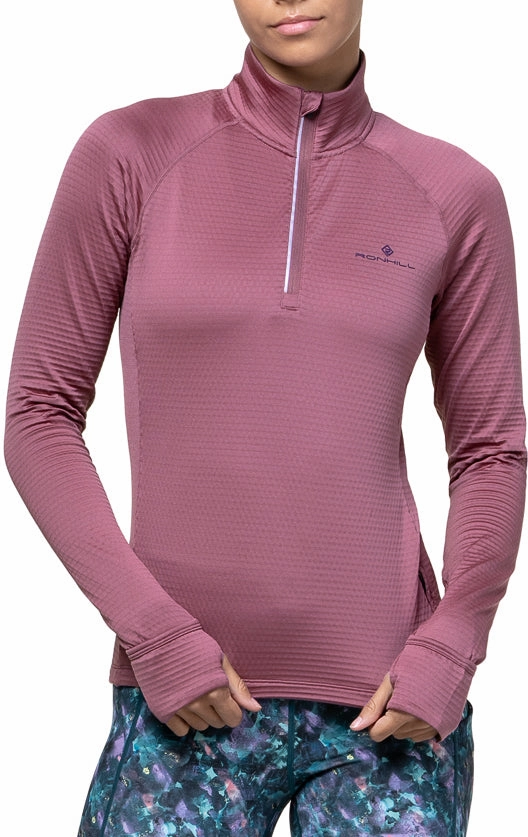 Ronhill Tech Winter Half Zip Long Sleeve Womens Running Top - Pink graduation