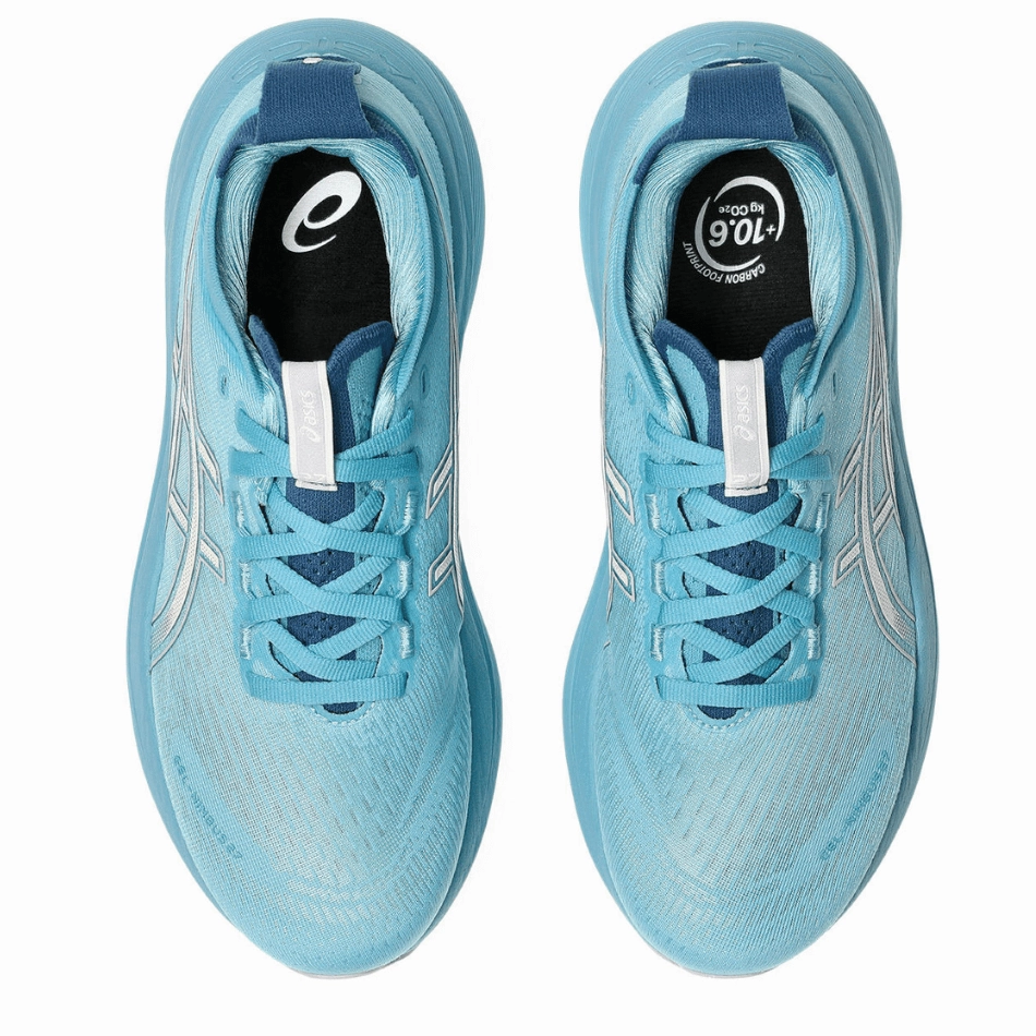 Low Profile Midsole Ultra Light Frame ASICS Women's GEL-NIMBUS 27 Running Shoes in Still Water/Cream AW25