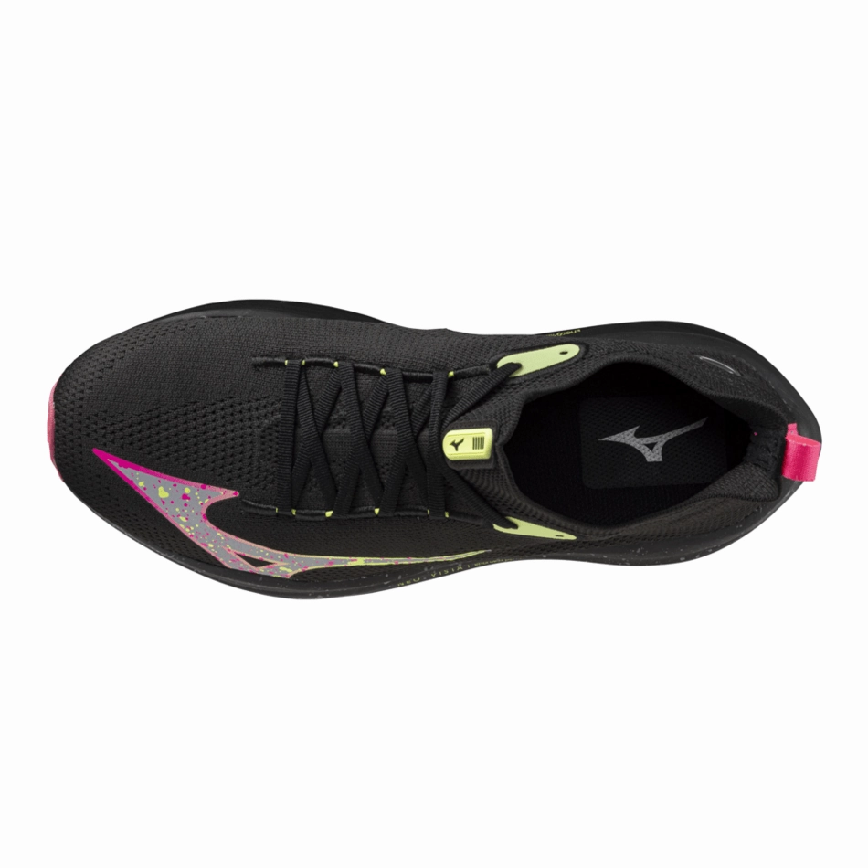 kayaking shoes Mizuno Unisex Neo Vista Running Shoes in Black Silver/Pink Tetra AW24