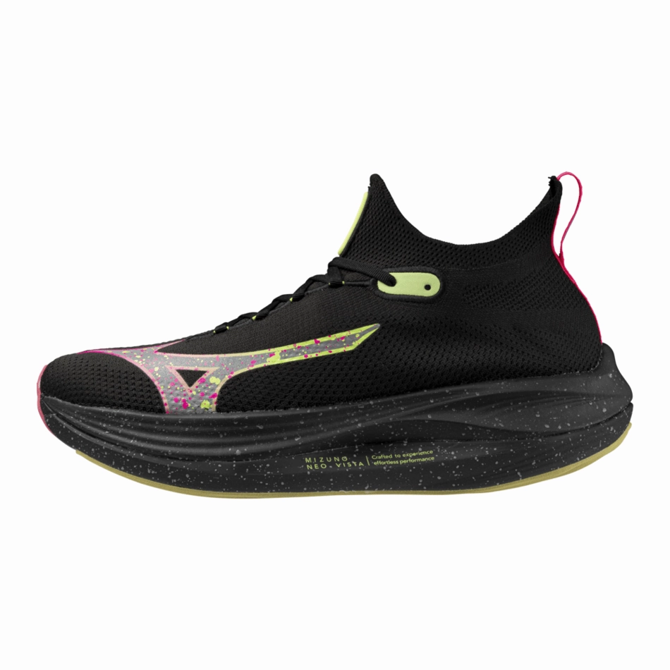 toe - support - system Mizuno Unisex Neo Vista Running Shoes in Black Silver/Pink Tetra AW24