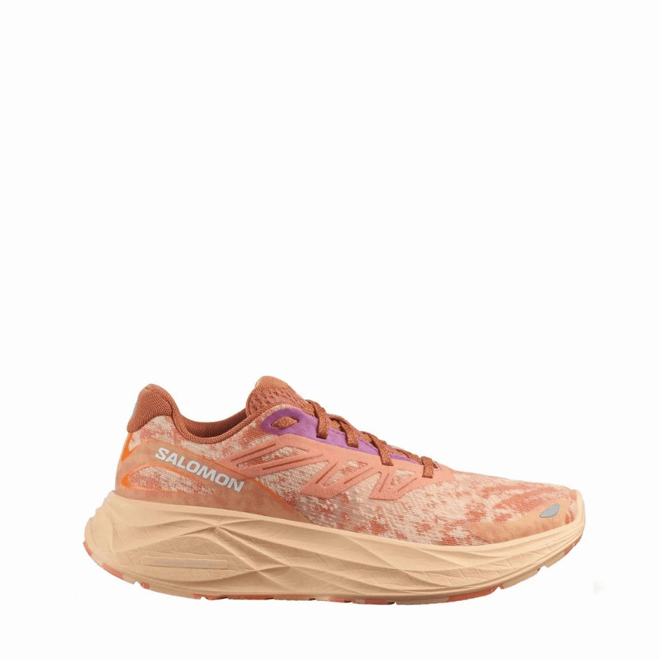 Salomon Women's Aero Glide 2 Running Shoes in Spice Route/Peach Quartz/Fresh Salmon Abrasion Resistant Lacing System