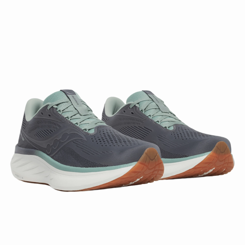 vacation - running shoes running in a fun run Saucony Men's Ride 18 Running Shoes in Carbon/Iceberg AW25