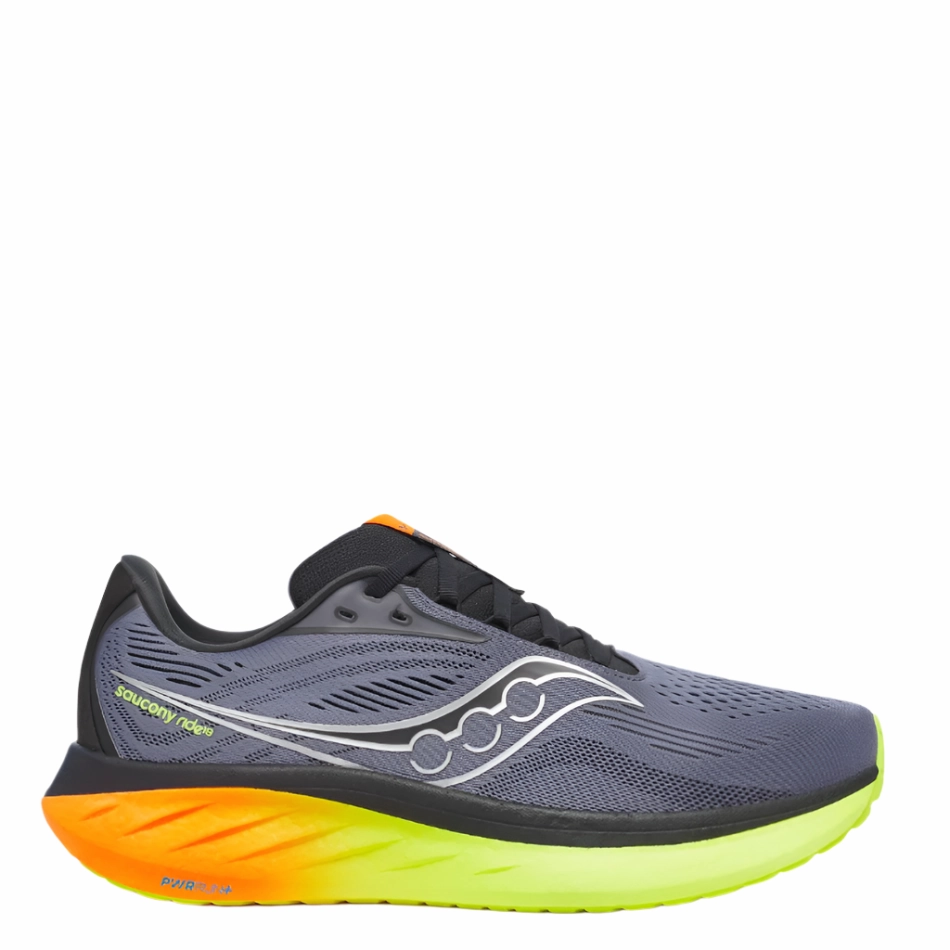 Saucony Men's Ride 18 Running Shoes in Shadow/Vizi - Online Exclusive fashion - forward shoe intention Dynamic Motion Containment