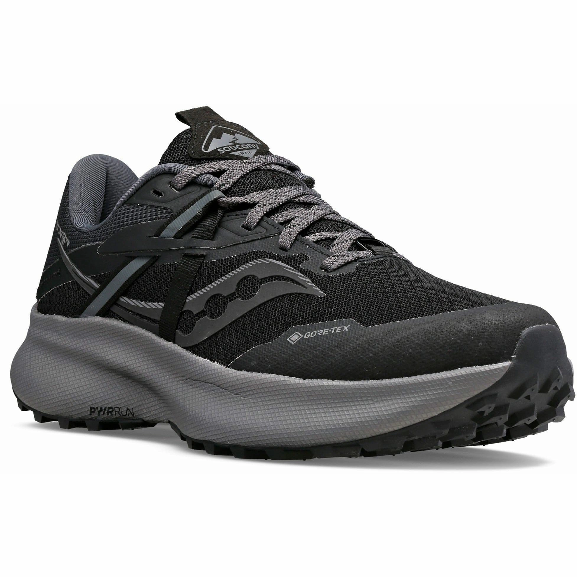 odor - resistant Rolling Stability Saucony Ride 15 TR GORE-TEX Womens Trail Running Shoes - Black