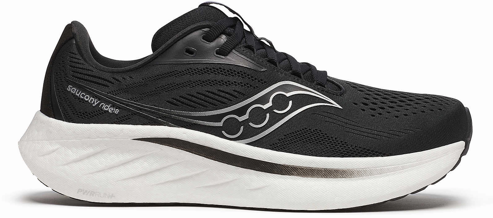 Saucony Ride 18 WIDE FIT Womens Running Shoes - Black Slip Resistant Sole cushioned midsole running shoes