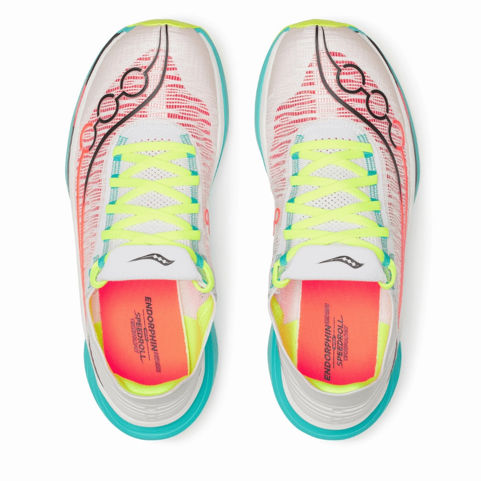 Gym workout Saucony Unisex Endorphin Elite 2 Running Shoes in White/Mutant AW25