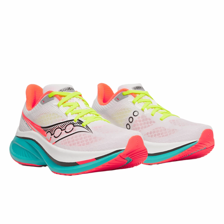 hiking running shoes foggy - day running wear Saucony Women's Endorphin Speed 5 Running Shoes in White/Mutant AW25