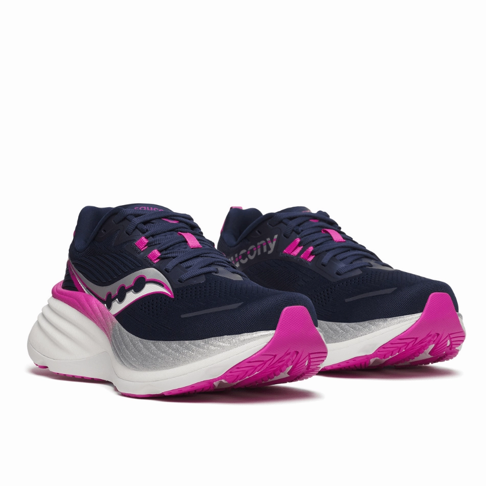 Saucony Women's Hurricane 24 Running Shoes in Navy/Fuchsia SS25 Ultra Breathable Ventilation