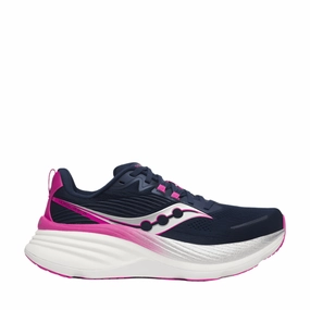 Saucony Women's Hurricane 24 Running Shoes in Navy/Fuchsia SS25 coordination training Dynamic Heel Lock