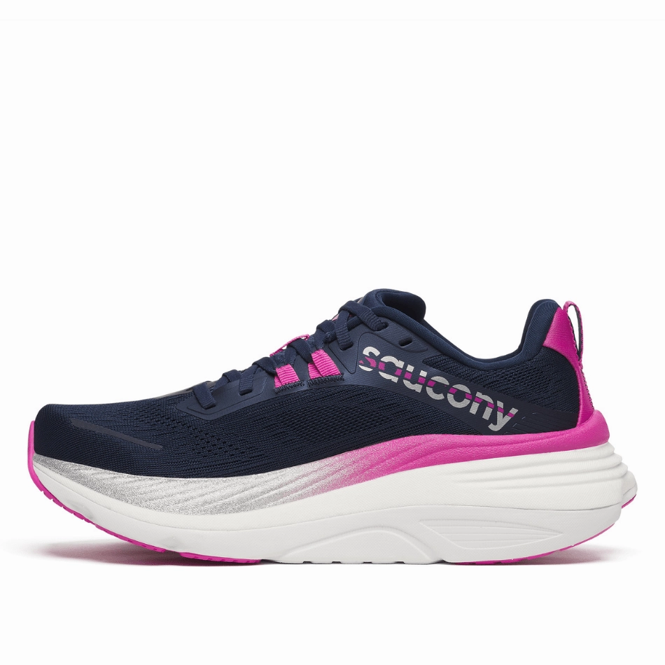 Saucony Women's Hurricane 24 Running Shoes in Navy/Fuchsia SS25 scratch - resistant