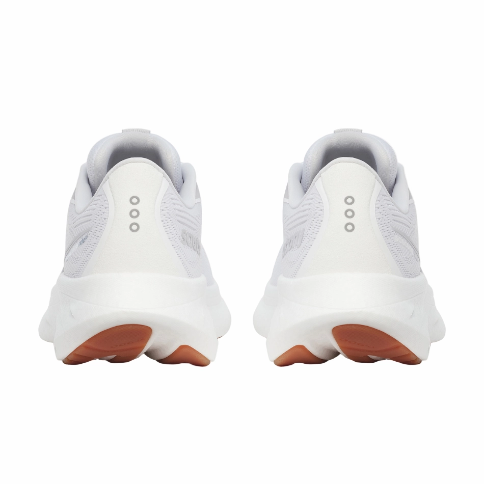 Enhanced Toe Spring Saucony Women's Ride 18 Running Shoes in White/Gum - Online Exculsive