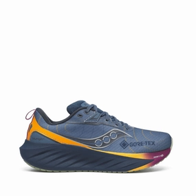asymmetrical shoes gusseted tongue running shoes Saucony Women's Triumph 22 GTX in Mirage/Navy