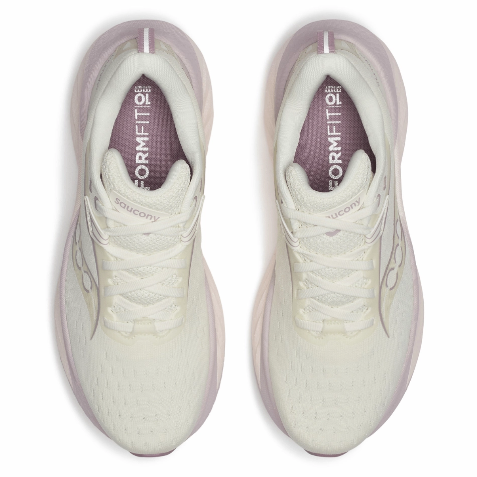 Orthopedic Footbed Support Flyknit Construction Saucony Women's Triumph 22 Running Shoes in Vanilla