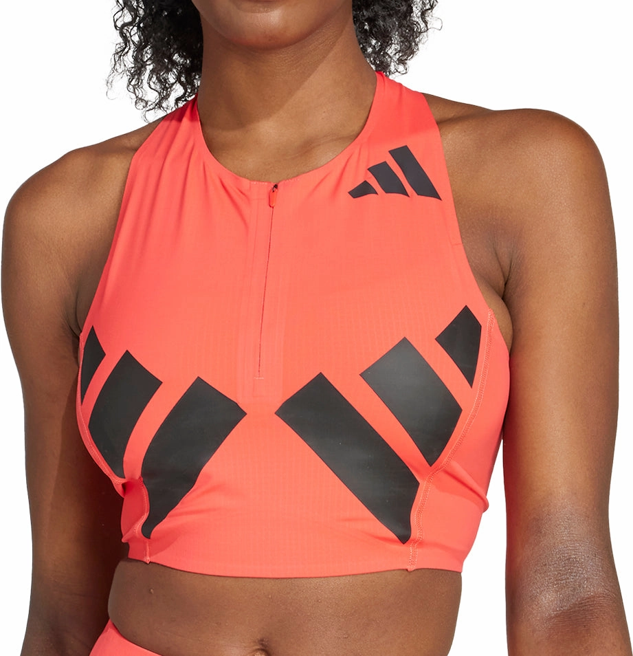 adidas Adizero Road To Records Womens Running Crop Top - Red mesh ventilation