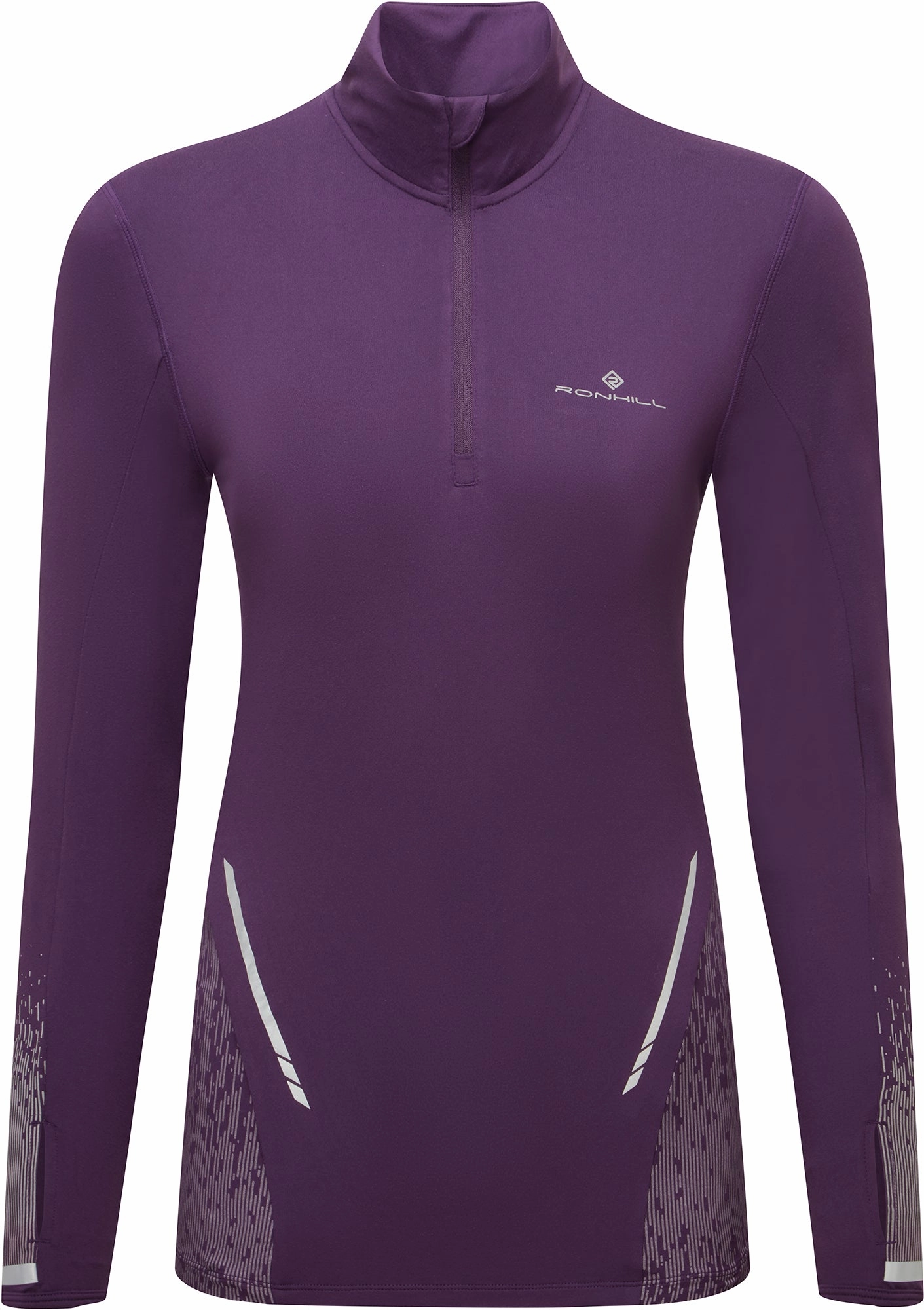 V neck Sports Wear Ronhill Tech Reflect Half Zip Long Sleeve Womens Running Top - Purple