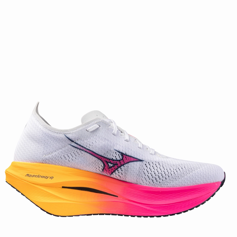 Mizuno Unisex Wave Rebellion Pro 3 Running Shoes in White/Pink Tetra/Tang Orange AW25 quick - drying lining shoes Comfortable ankle support