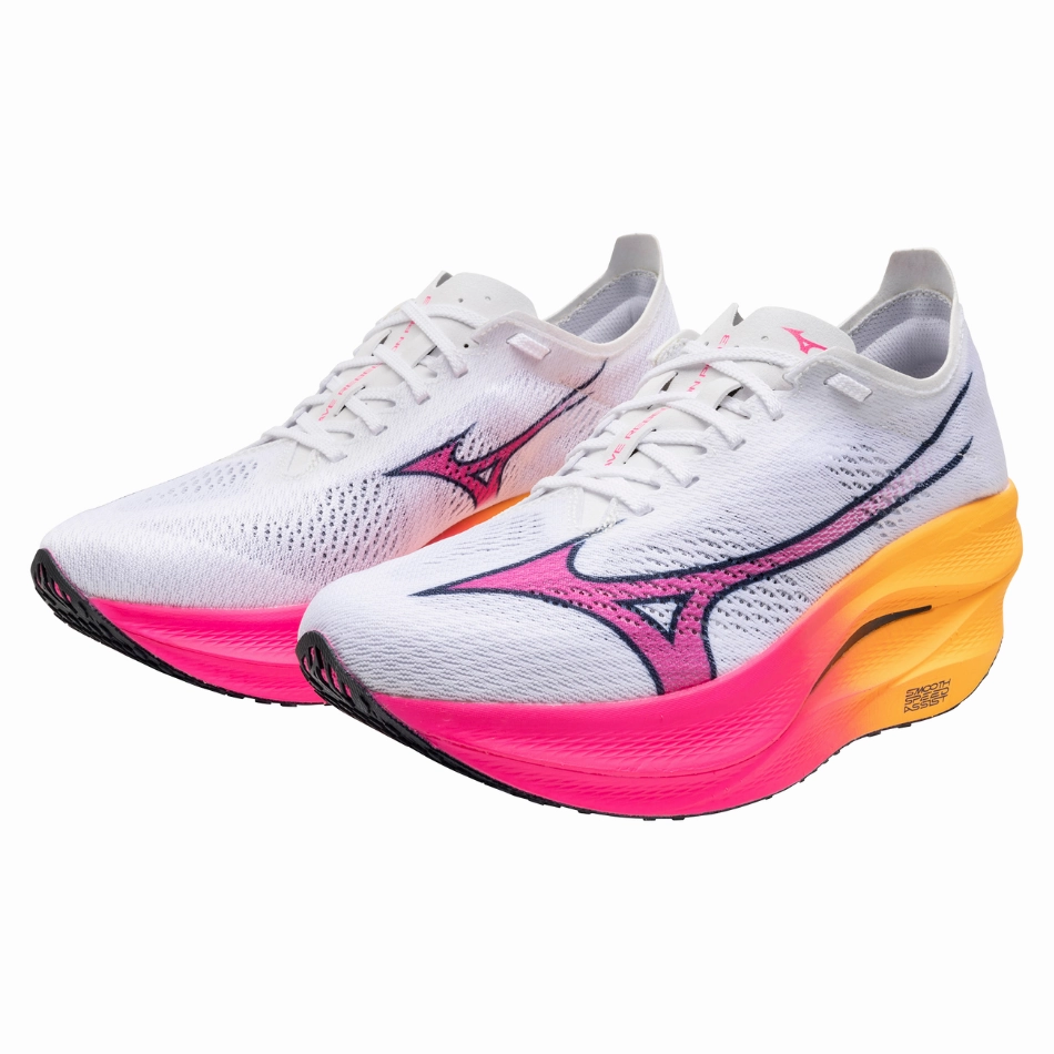 active - living Odor Free Mizuno Unisex Wave Rebellion Pro 3 Running Shoes in White/Pink Tetra/Tang Orange AW25