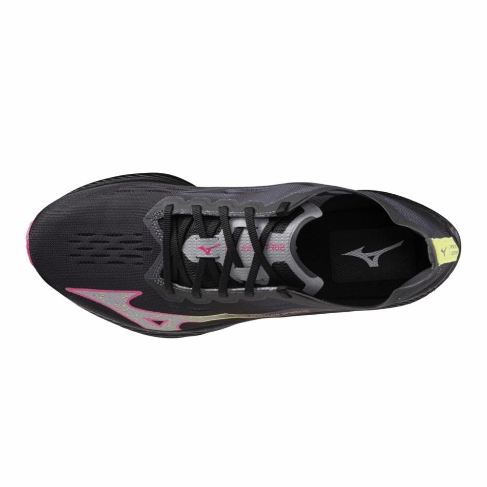 Sunny Weather Running Mizuno Unisex Wave Rebellion Pro 2 Running Shoes in Black/Silver/Pink/Tetra AW24