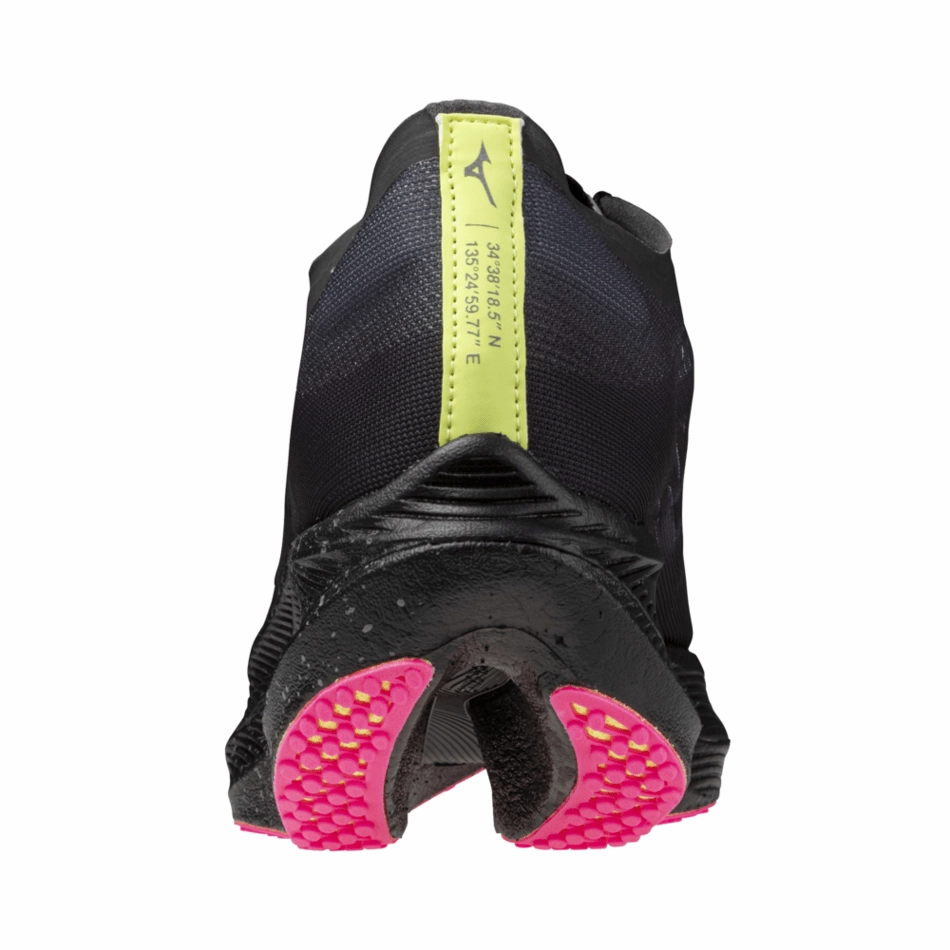 Carbon Neutral Materials Cushioned Arch Support Mizuno Unisex Wave Rebellion Pro 2 Running Shoes in Black/Silver/Pink/Tetra AW24