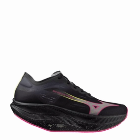 Mizuno Unisex Wave Rebellion Pro 2 Running Shoes in Black/Silver/Pink/Tetra AW24 Adaptive design Temperature Regulating Materials