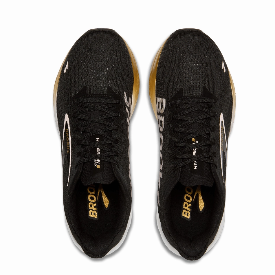 Shock Dissipating Midsole professional runner Brooks Women's Hyperion Max 2 Running Shoes in Black/Gold/Pink SS25