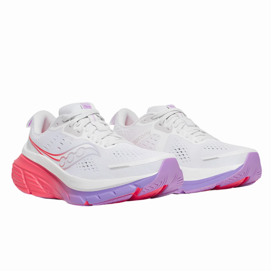 Tensile Bar Weaving indoor running shoes option Saucony Women's Guide 18 Running Shoes in White/Crocus - Online Exclusive