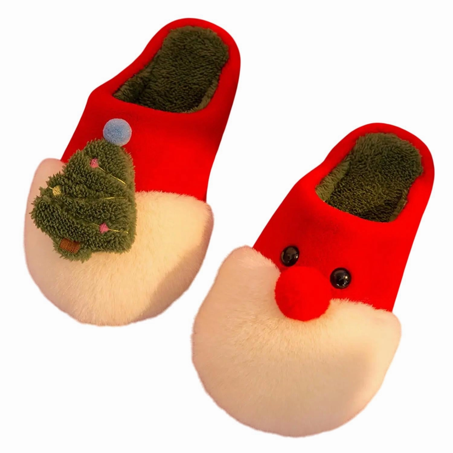 Women Rocking Around The Christmas Tree Fuzzy Slippers In Red Reinforced Edges