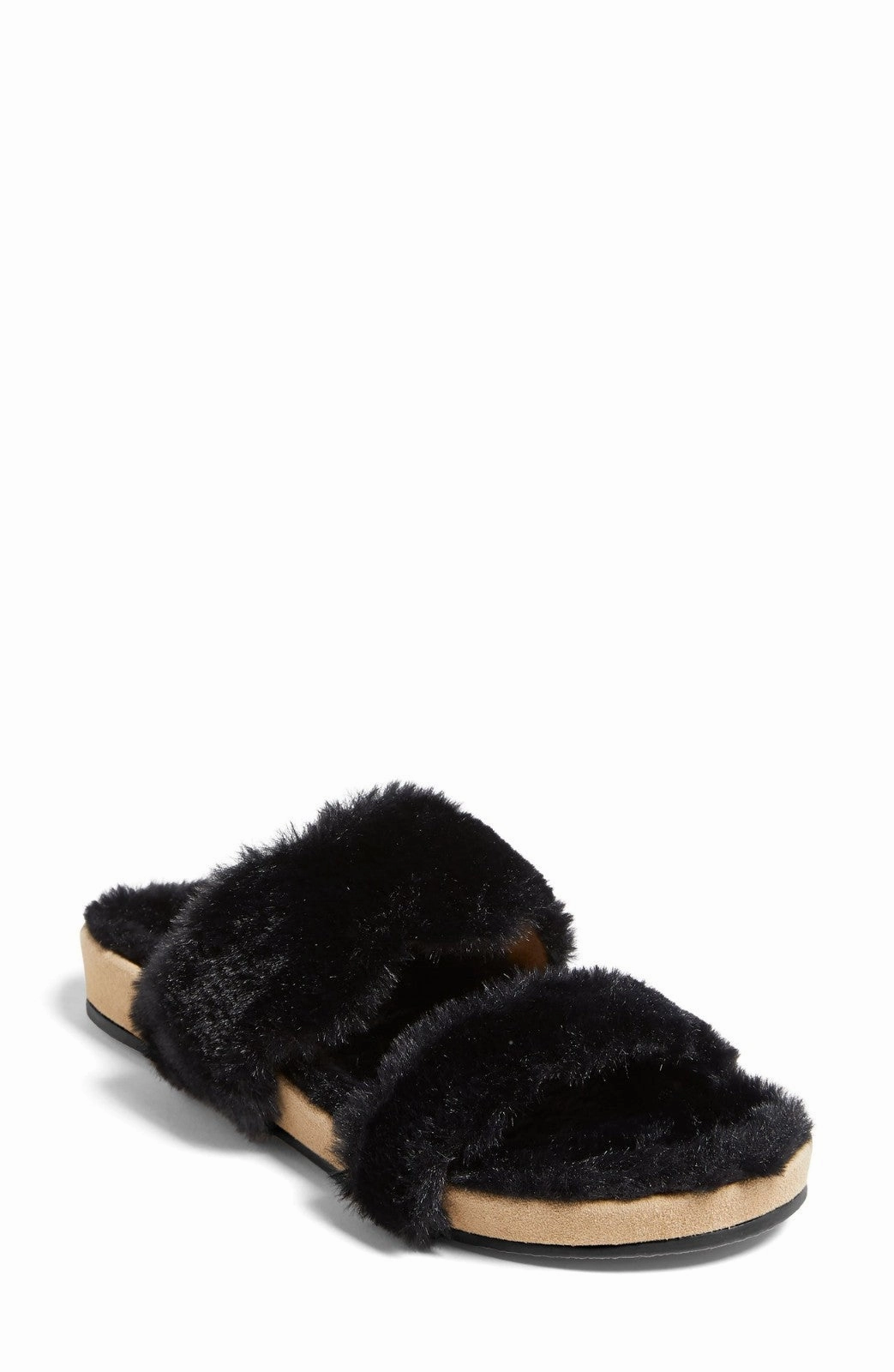 Anti Fatigue Jack Rogers Lauren 141211SA01-001 Slipper Women's Black Faux Fur Slide JOBB1457