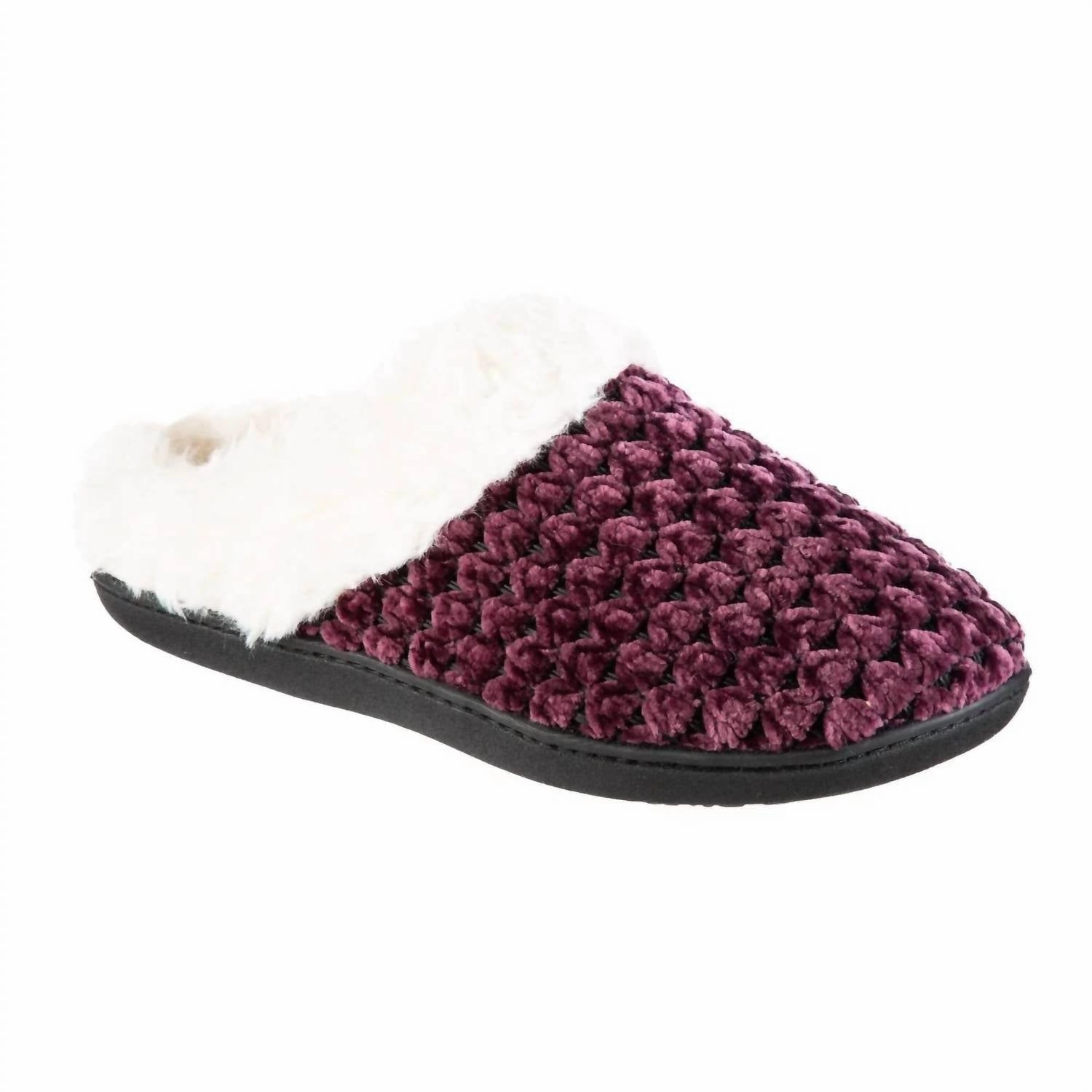 Women's Recycled Popcorn Chenille Erin Hoodback Slipper In Blackberry Easy Slip Shoes Effortless Walk Fit