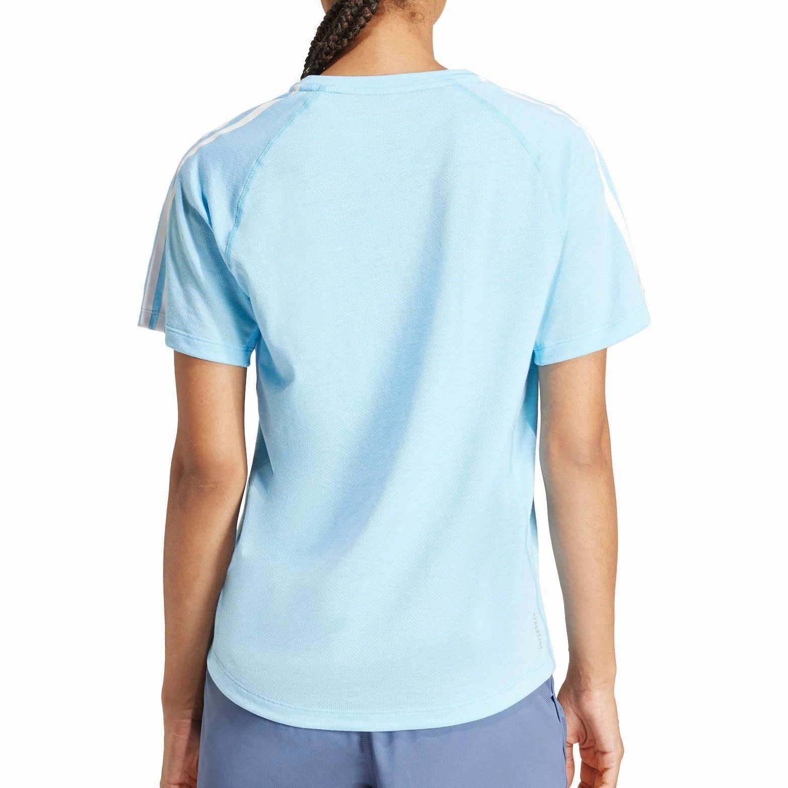 adidas Own The Run 3 Stripes Short Sleeve Womens Running Top - Blue Wool combination loose fitting