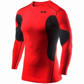TCA SuperThermal Mens Long Sleeve Compression Top - Red Pocketed Non Restrictive Tailoring