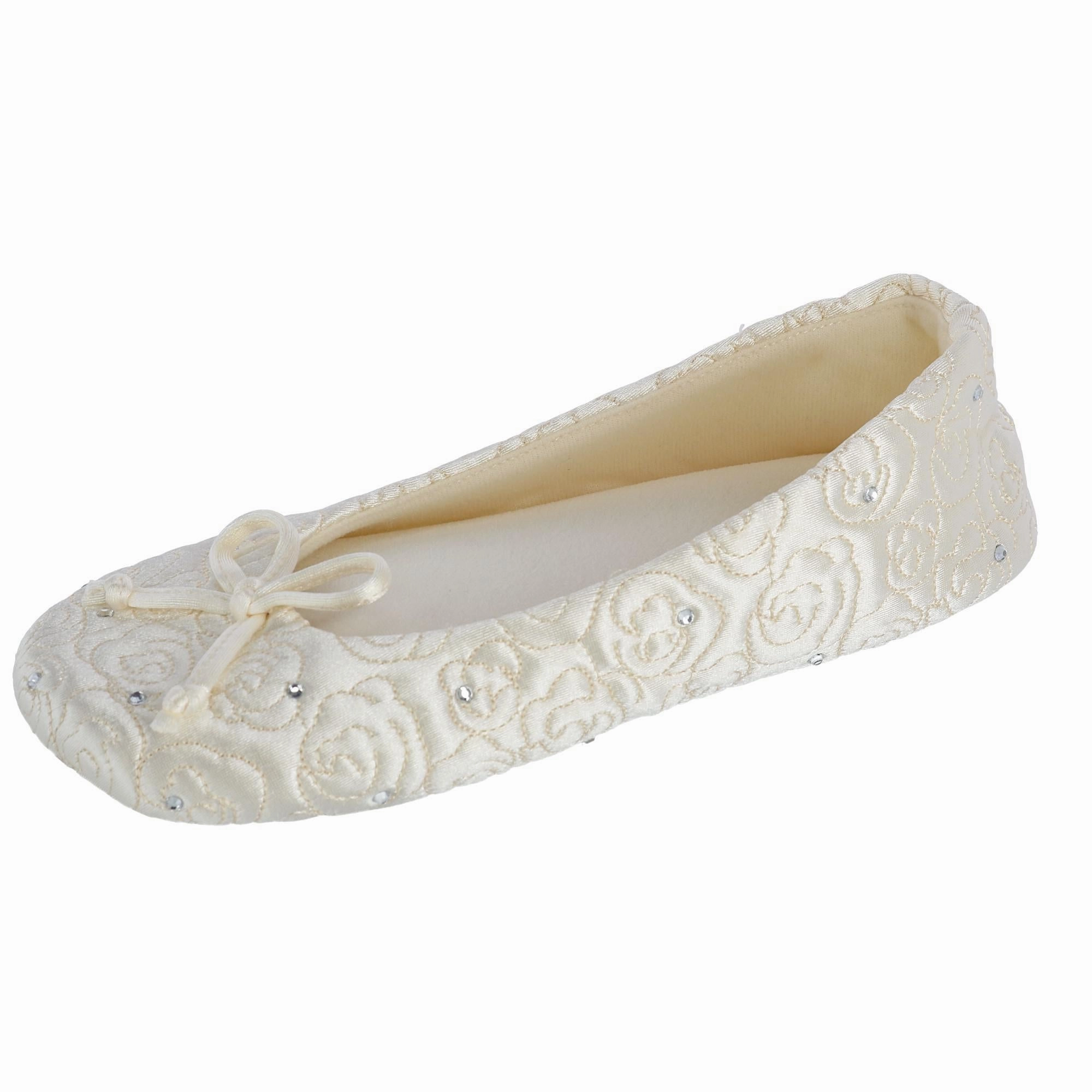 Odor Resistant Material Women's Terry Lined Rose Quilted Ballerina Slippers