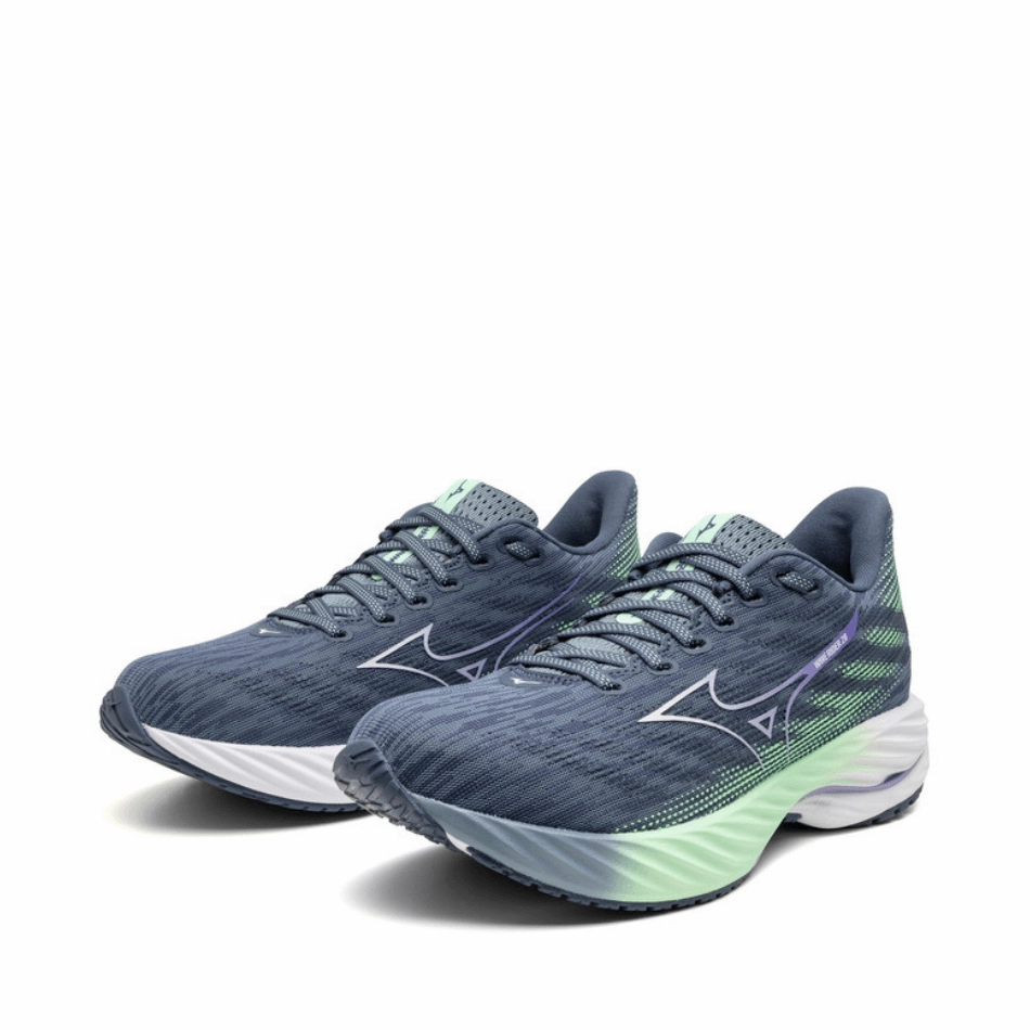 Mizuno Women's Wave Rider 28 Running Shoes in Citadel/White/Neo Mint SS25 Heat Dissipation Tech