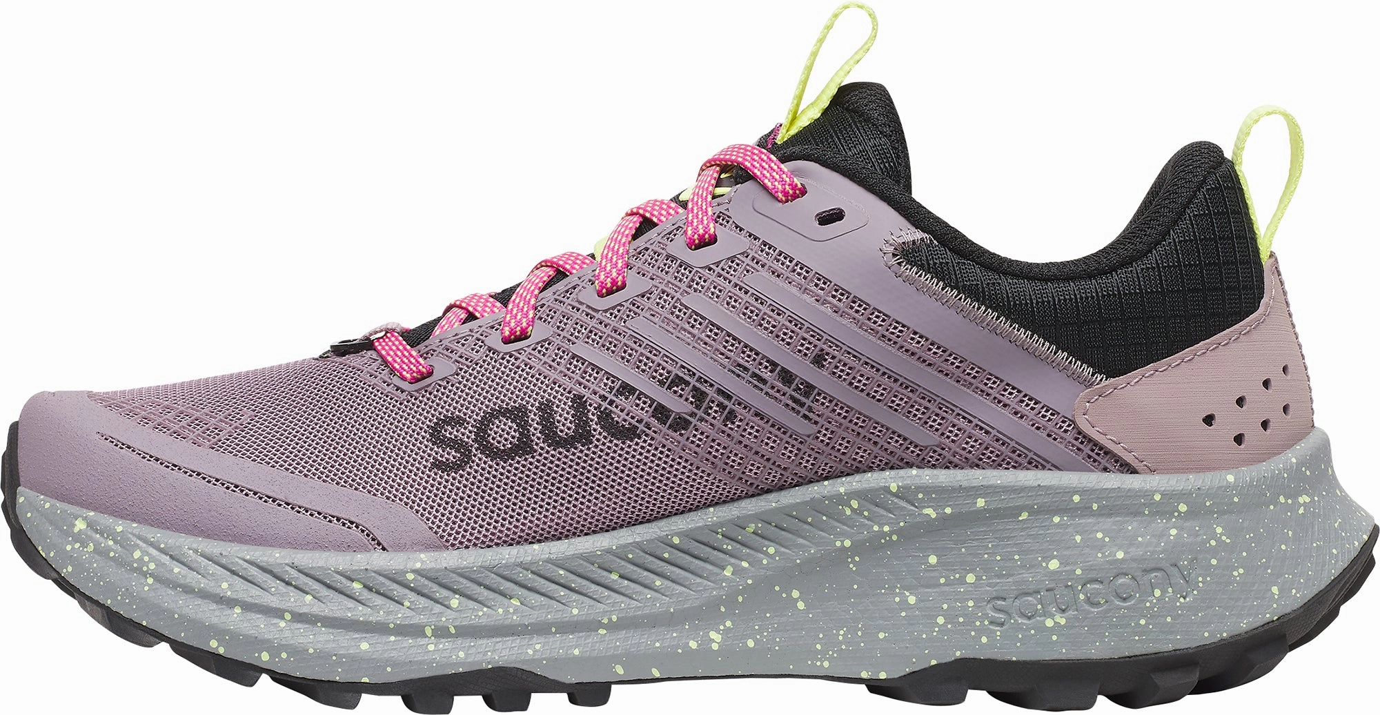 Saucony Ride TR2 Womens Trail Running Shoes - Purple Dynamic Lacing System running in the rain