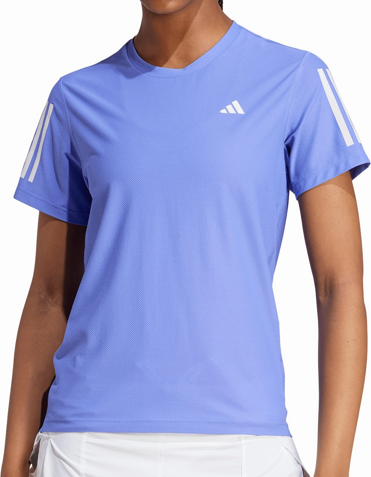 adidas Own The Run Short Sleeve Womens Running Top - Blue Layer-Friendly Comfy Stretch Fit