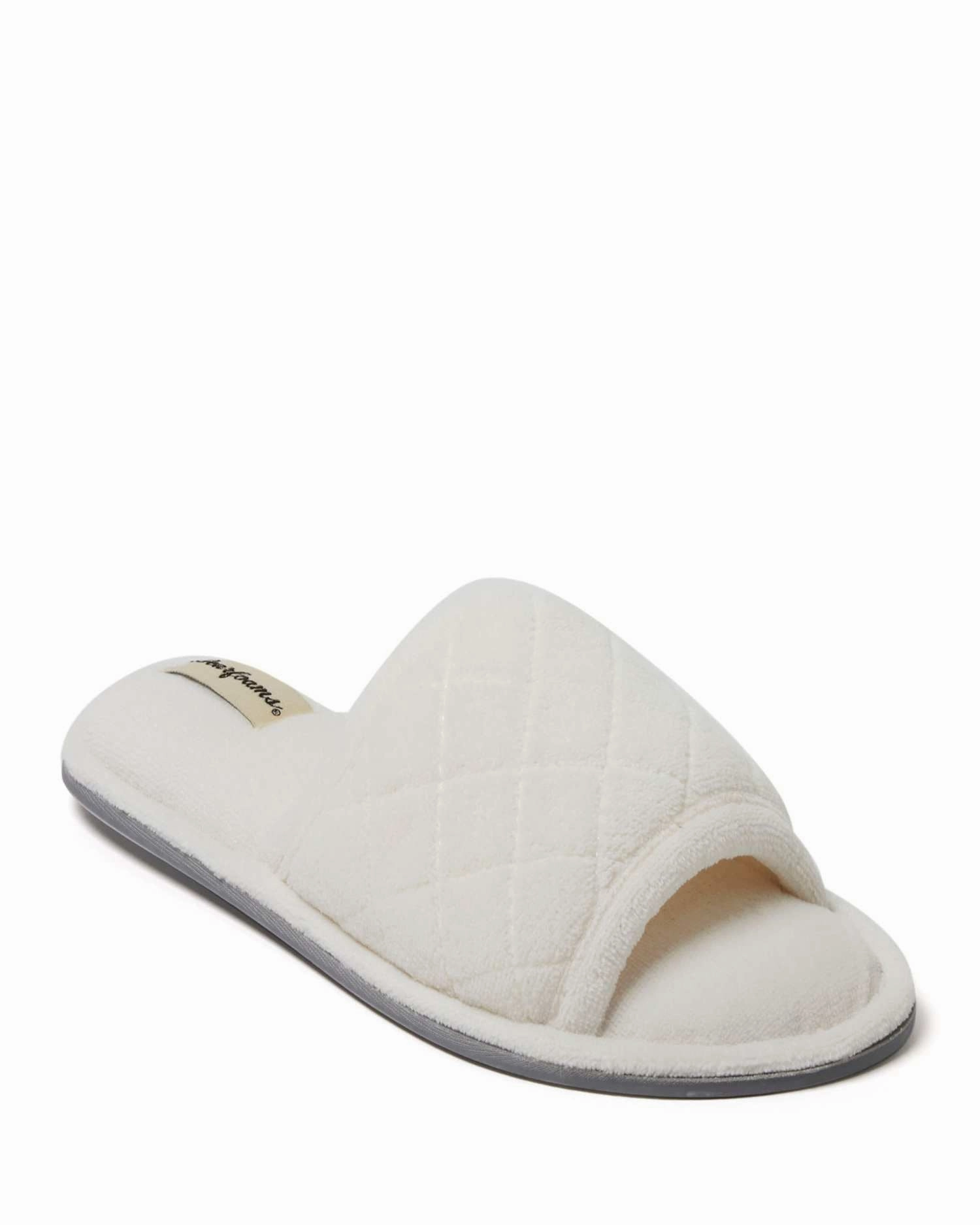 Dearfoams Women's Beatrice Quilted Microfiber Terry Shower Slide House Slipper Comfort collar