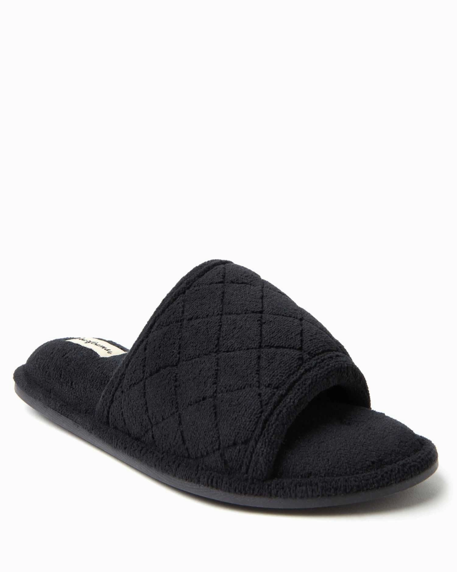 Dearfoams Women's Beatrice Quilted Microfiber Terry Shower Slide House Slipper Shock Absorbing