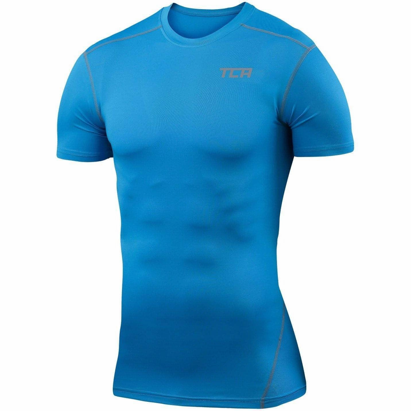 TCA Pro Performance Short Sleeve Thermal Junior Compression Top - Sky V neck elegance Garment Washed Texture