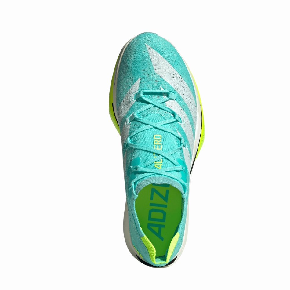 Adidas Unisex Adizero Prime X3 Strung Running Shoes in Flash Aqua/Zero Metalic/Lucid Lemon AW25 race shoes all - purpose use shoes