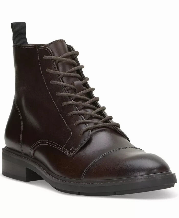 Vince Camuto Ferko Men's  Sherry Black Leather Cap-Toe Lace Up Boots ZPO3945 Easy Clean Quick Drying Functional Minimalist