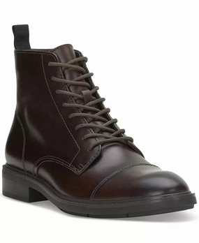Vince Camuto Ferko Men's  Sherry Black Leather Cap-Toe Lace Up Boots ZPO3945 Easy Clean Quick Drying Functional Minimalist