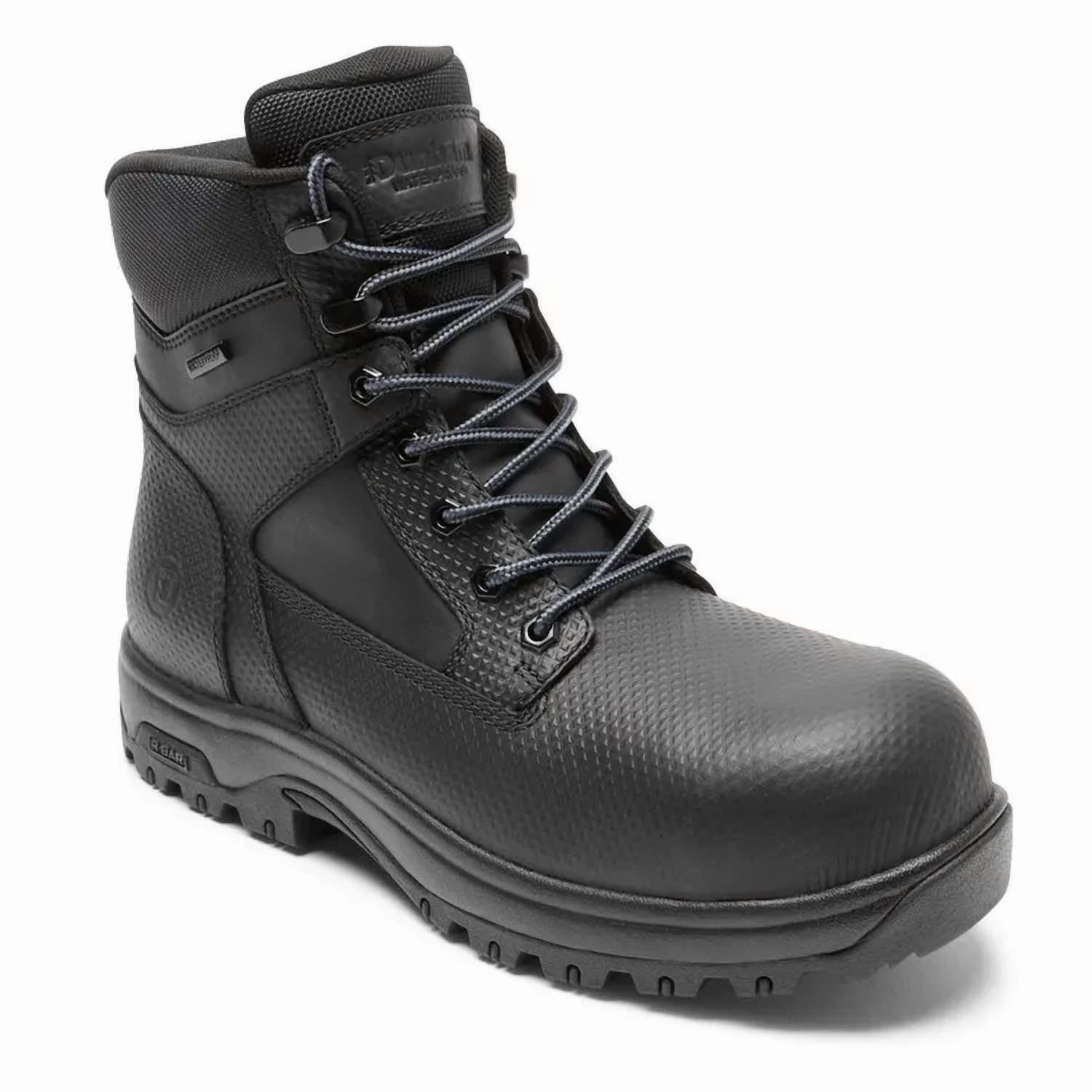 High Traction Weather Resistant User Cushioned Step Snowy Path Men's 8000Works Waterproof Safety Plain Toe Boot - Xx-Wide In Black Textured Leather