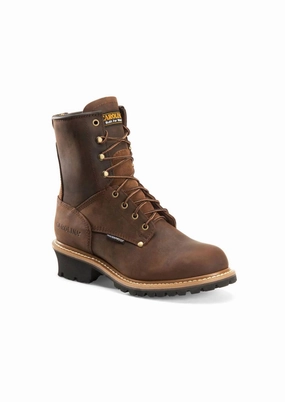 Men's Waterproof Steel Toe Logger Boots In Brown Eco Material Morning Walk Shank
